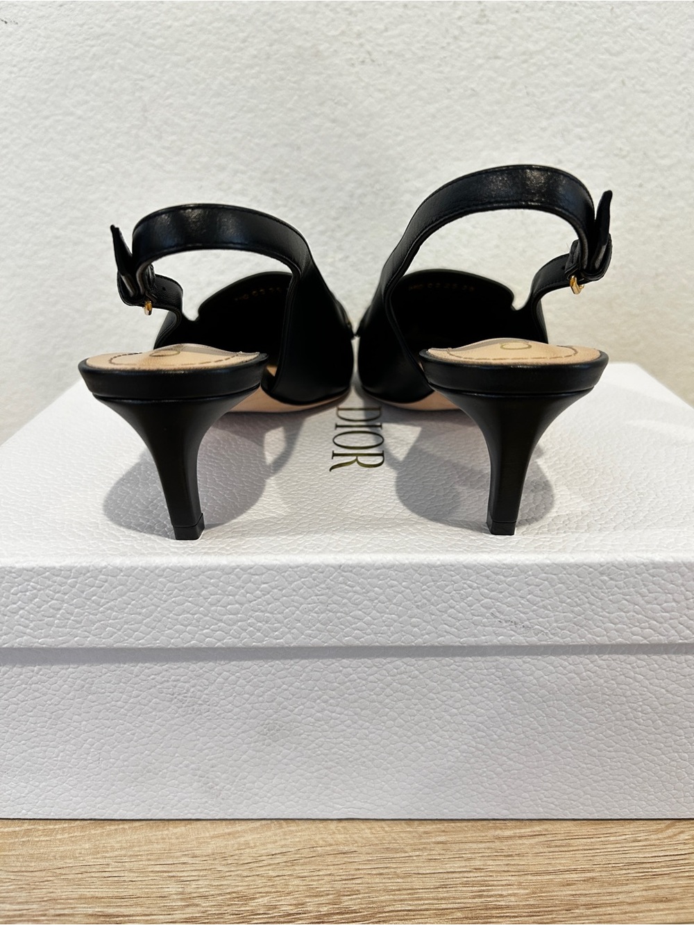 NIB DIOR Dior Boy Leather Slingback pumps w/gold-tone lettering, Size 38, $1300 - Picture 6 of 13